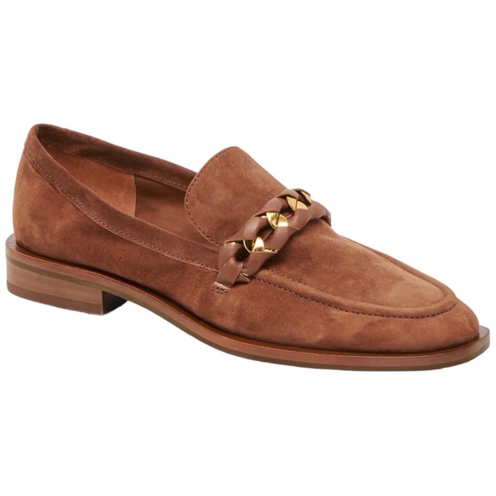 Dolce Vita Sallie Suede Loafers with Gold Chain Detail 8.5 Preppy